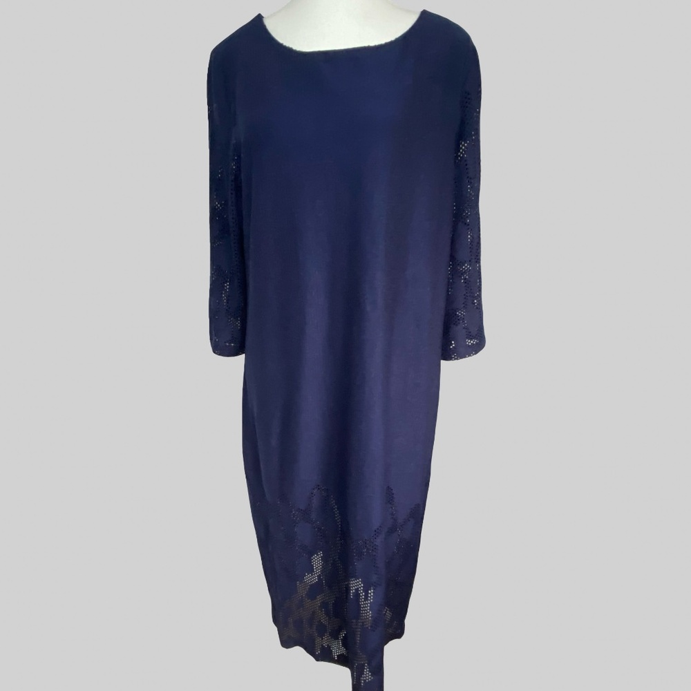 Zedd Plus Navy Blue Soft Cut Out Design Casual Office Midi Work Dress- Sz- XXL